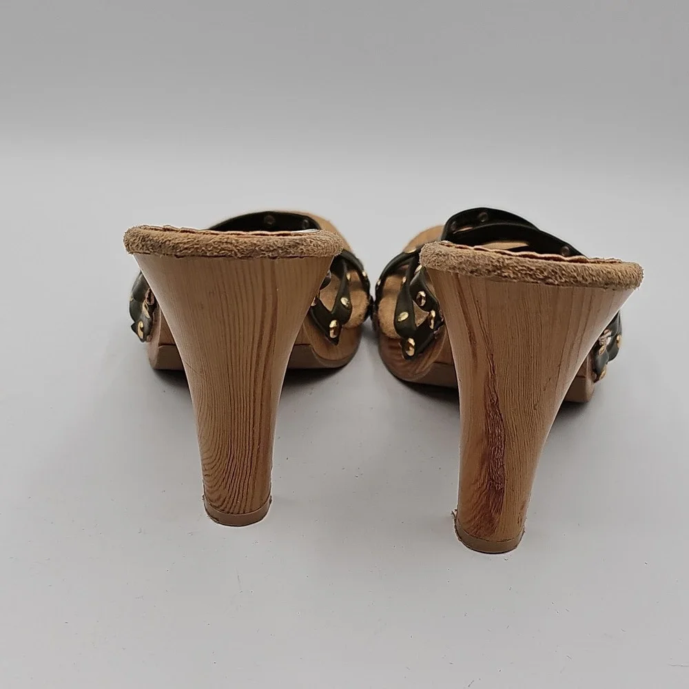 Qupid Black & Brown Studded Strappy Stiletto Heels Sandals Size 7 Y2K
